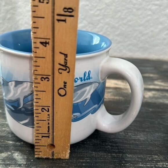 SeaWorld Dolphin Ceramic Mug 3" Tall 3" Diameter White & Blue Made In China - Picture 6 of 6